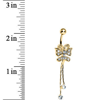 Crystalline Gem Gold Plated Butterfly Bow Dangle Belly Ring