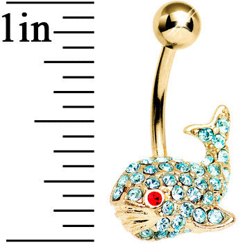 Aqua Gem Gold Plated Happy Whale Belly Ring