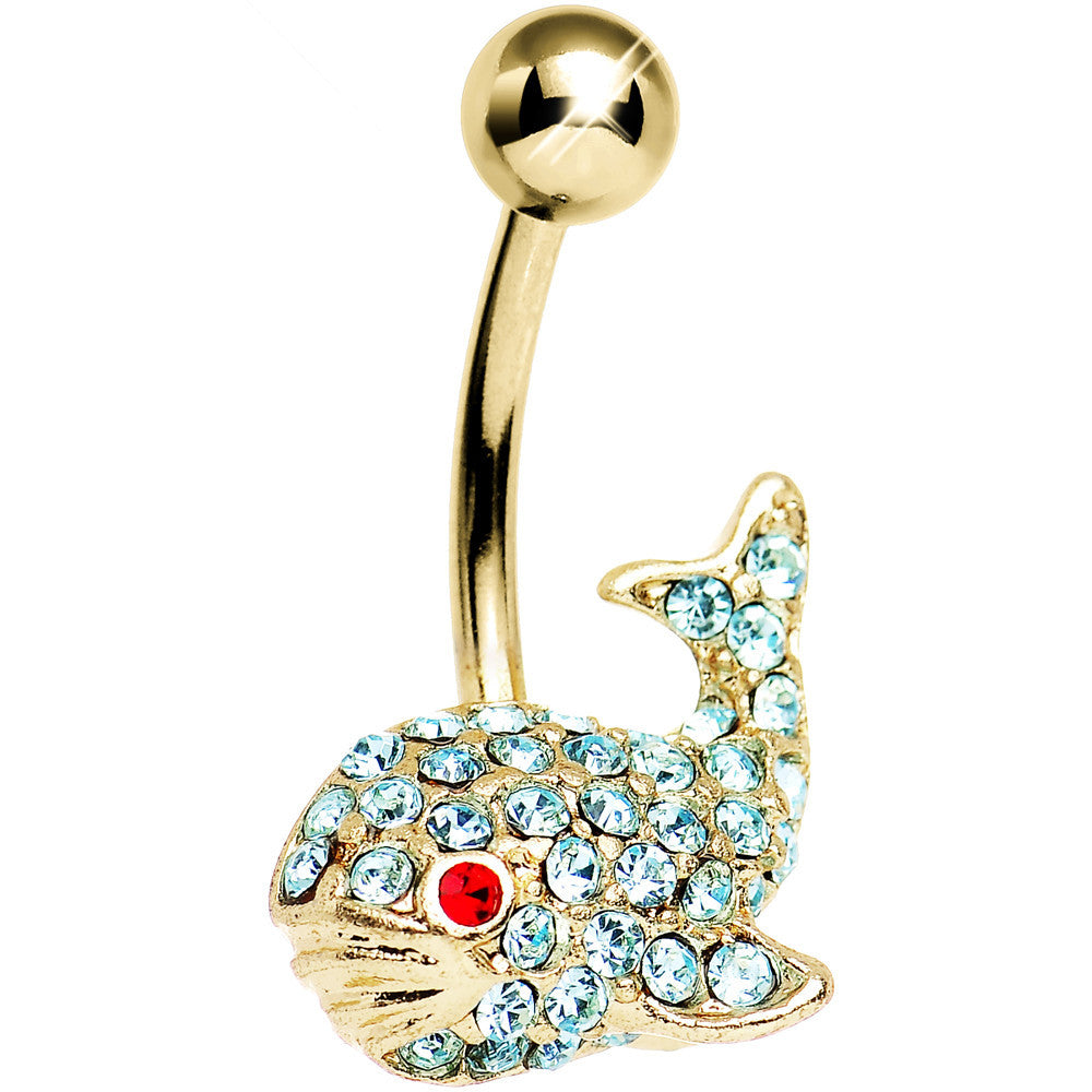 Aqua Gem Gold Plated Happy Whale Belly Ring