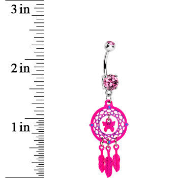 Pink Gem Butterfly Dream Catcher Dangle Belly Ring