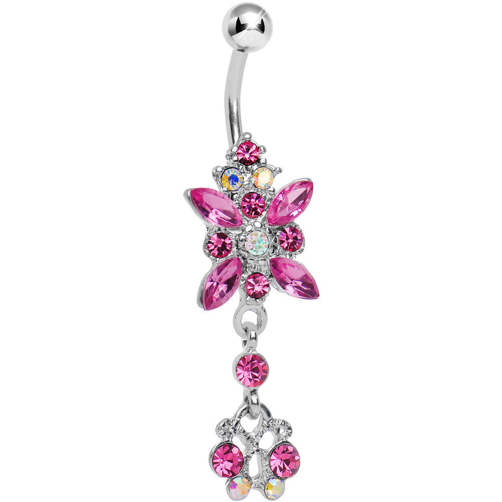 Pink Gem Dazzling Dangle Chandelier Belly Ring