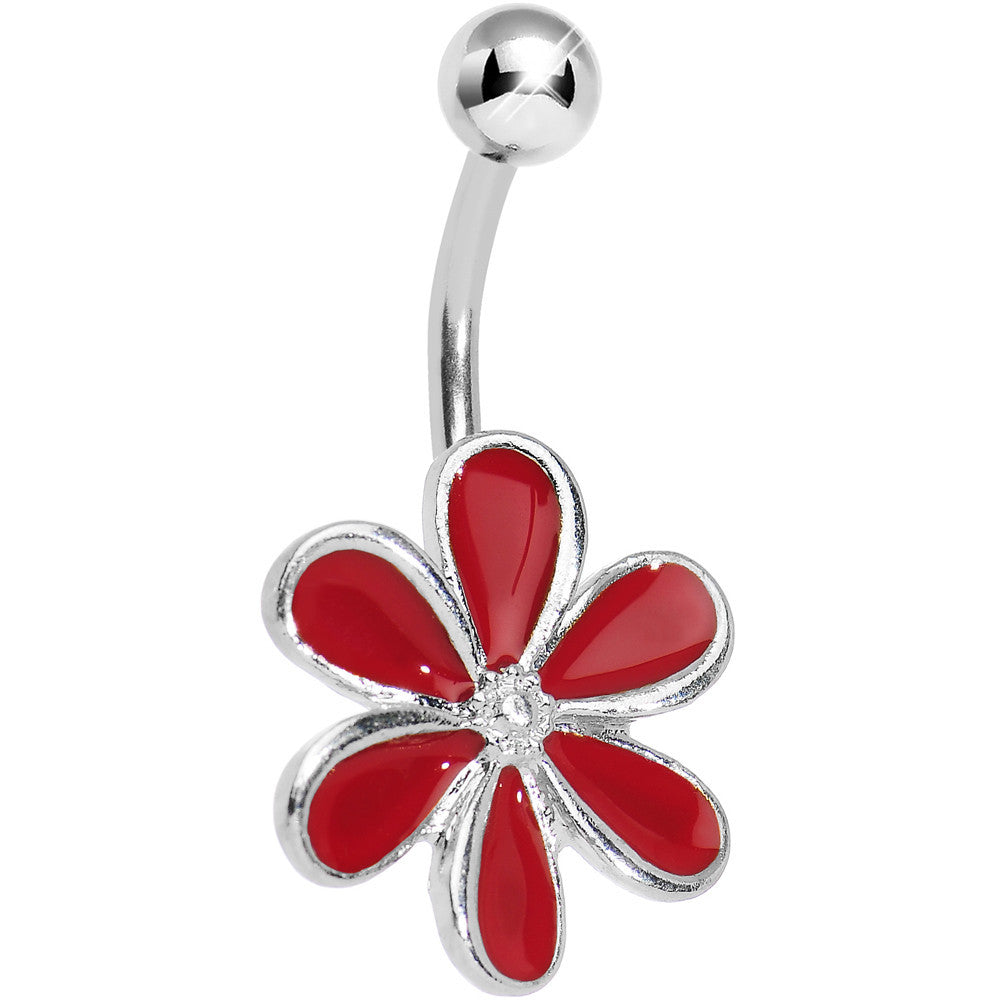 Red Gem Fancy Flower Belly Button Ring