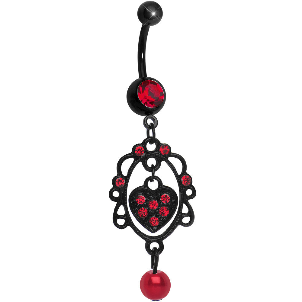 Black Red Gem Twisted Heart Chandelier Belly Ring