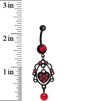 Black Red Gem Twisted Heart Chandelier Belly Ring