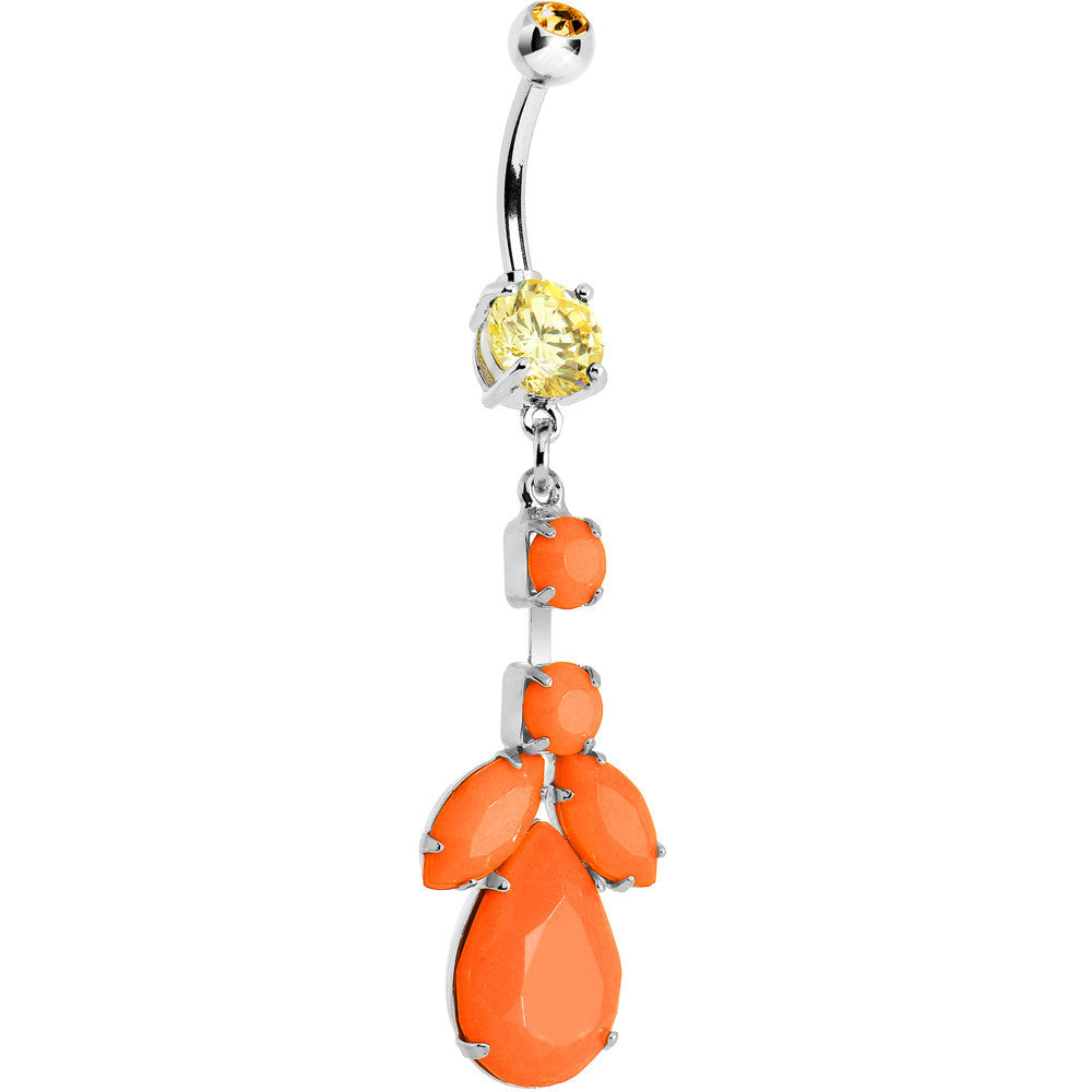 Orange Gem Neon Leaf Vine Dangle Belly Ring