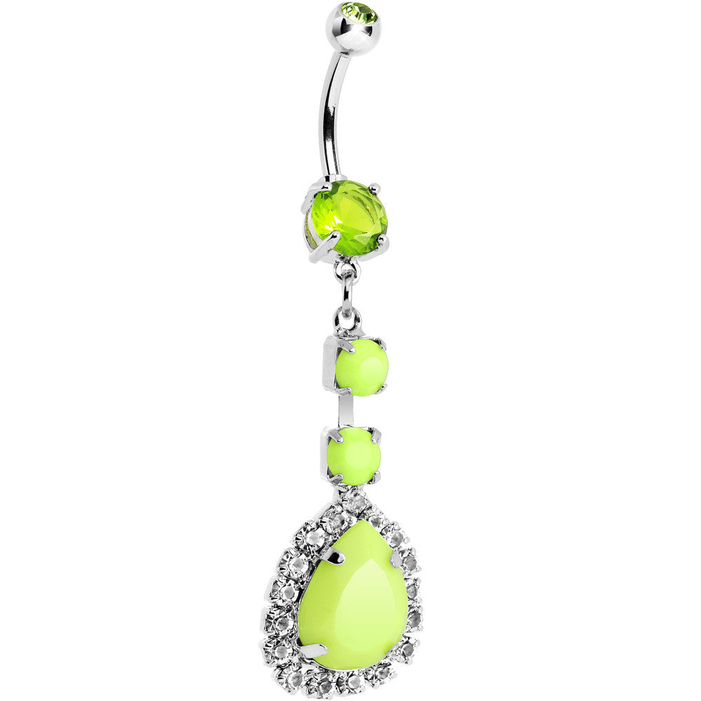 Light Green Neon Gem Teardrop Dangle Belly Ring