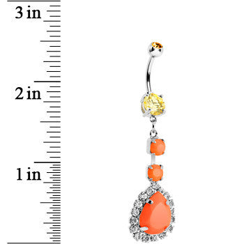 Orange Neon Gem Teardrop Dangle Belly Ring