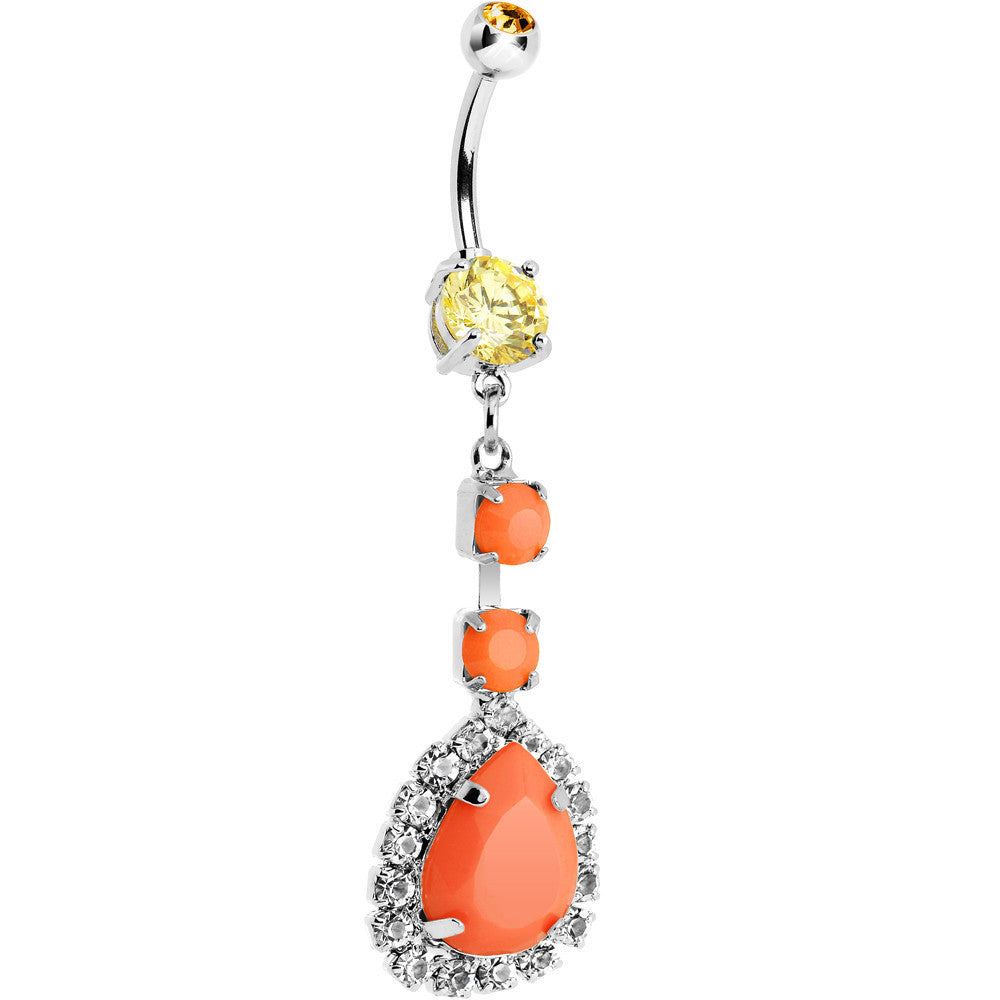 Orange Neon Gem Teardrop Dangle Belly Ring