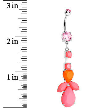 Pink Gem Neon Heart Leaf Vine Dangle Belly Ring