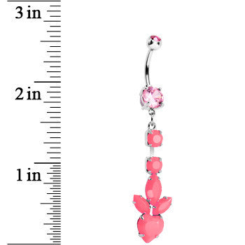 Pink Gem Neon Heart Petals Flower Dangle Belly Ring