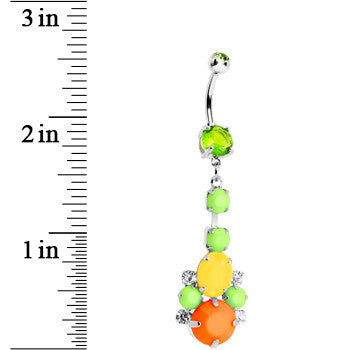 Green Yellow Orange Gem Neon Cluster Dangle Belly Ring