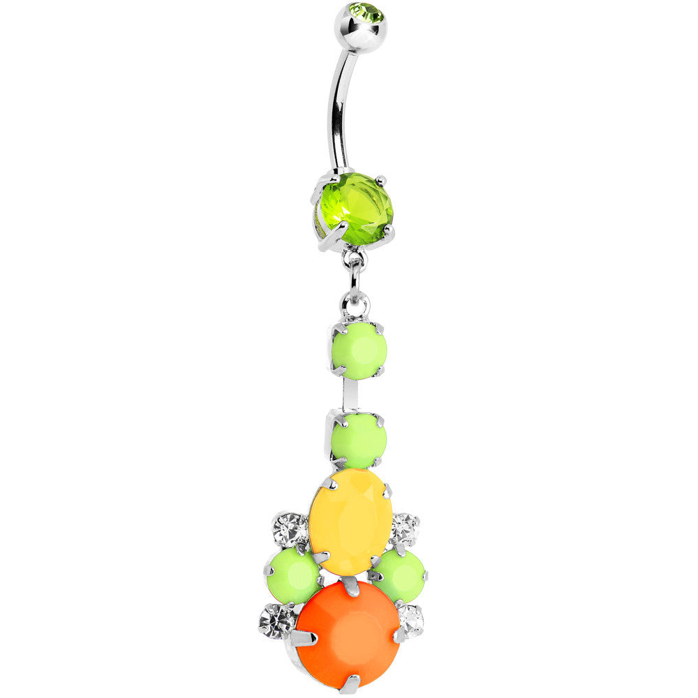 Green Yellow Orange Gem Neon Cluster Dangle Belly Ring