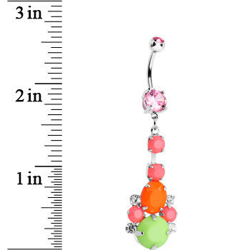 Pink Gem Neon Cluster Dangle Belly Ring