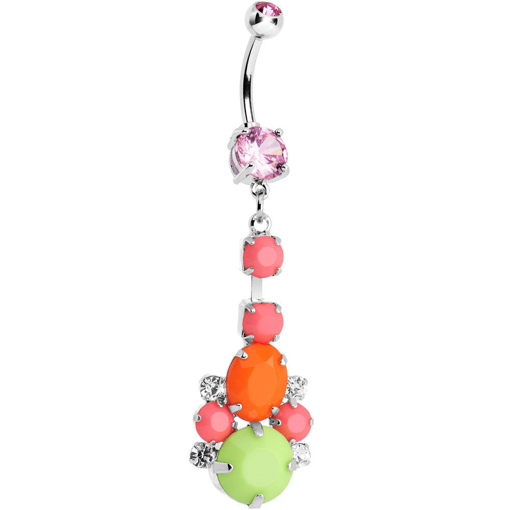 Pink Gem Neon Cluster Dangle Belly Ring