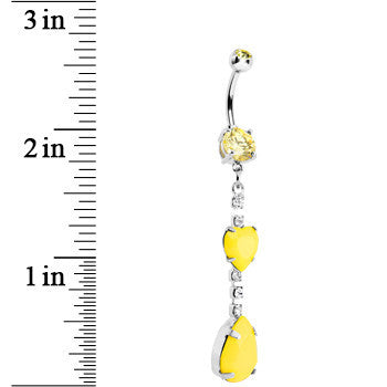 Yellow Gem Neon Heart Teardrop Dangle Belly Ring