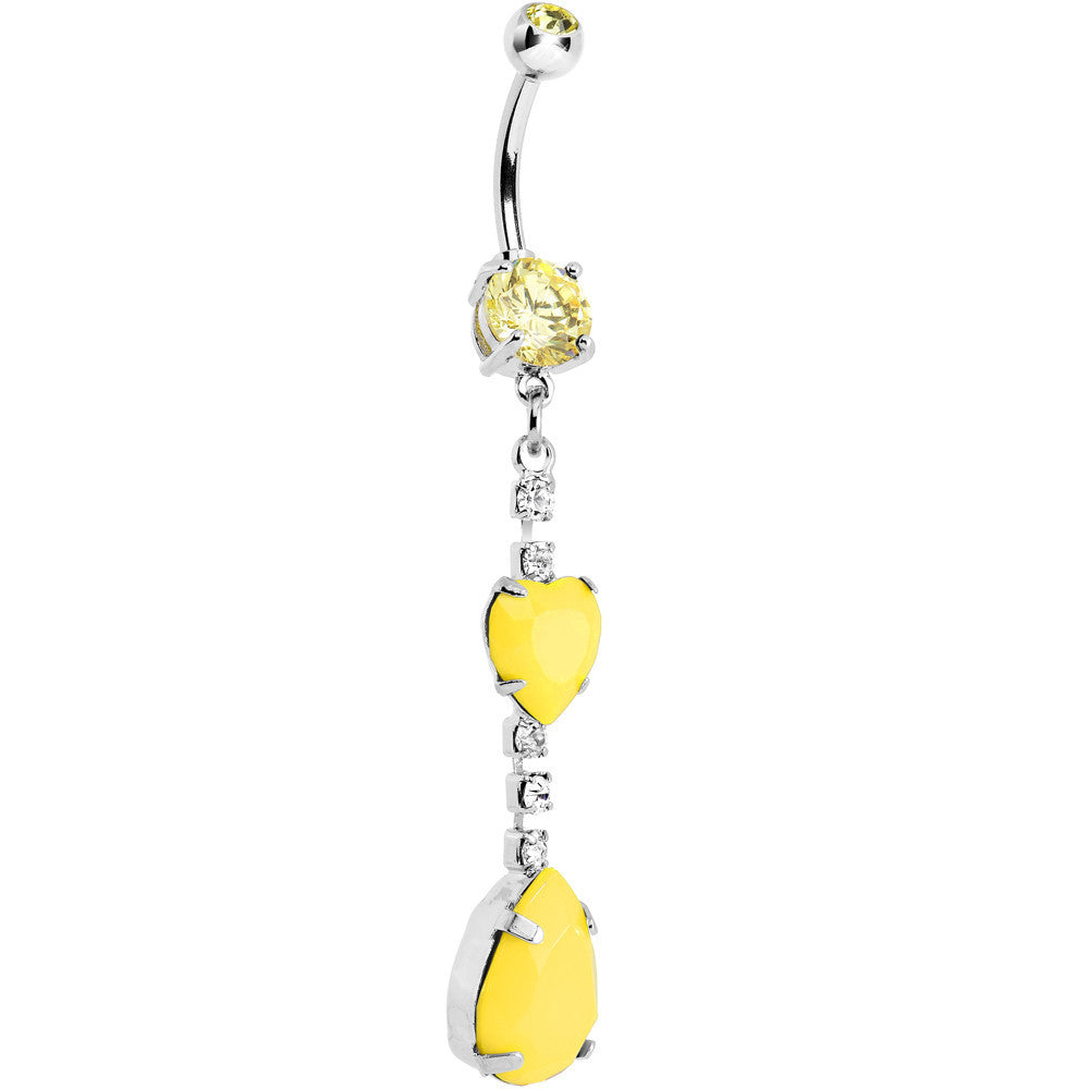 Yellow Gem Neon Heart Teardrop Dangle Belly Ring