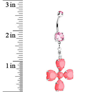 Pink Gem Neon Four Leaf Flower Dangle Belly Ring