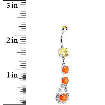 Orange Gem Neon Splash Crystal Teardrop Dangle Belly Ring