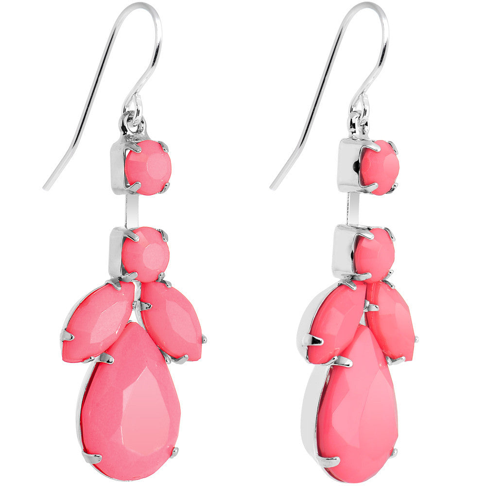 Faux Pink Stone Neon Leaf Vine Dangle Earrings