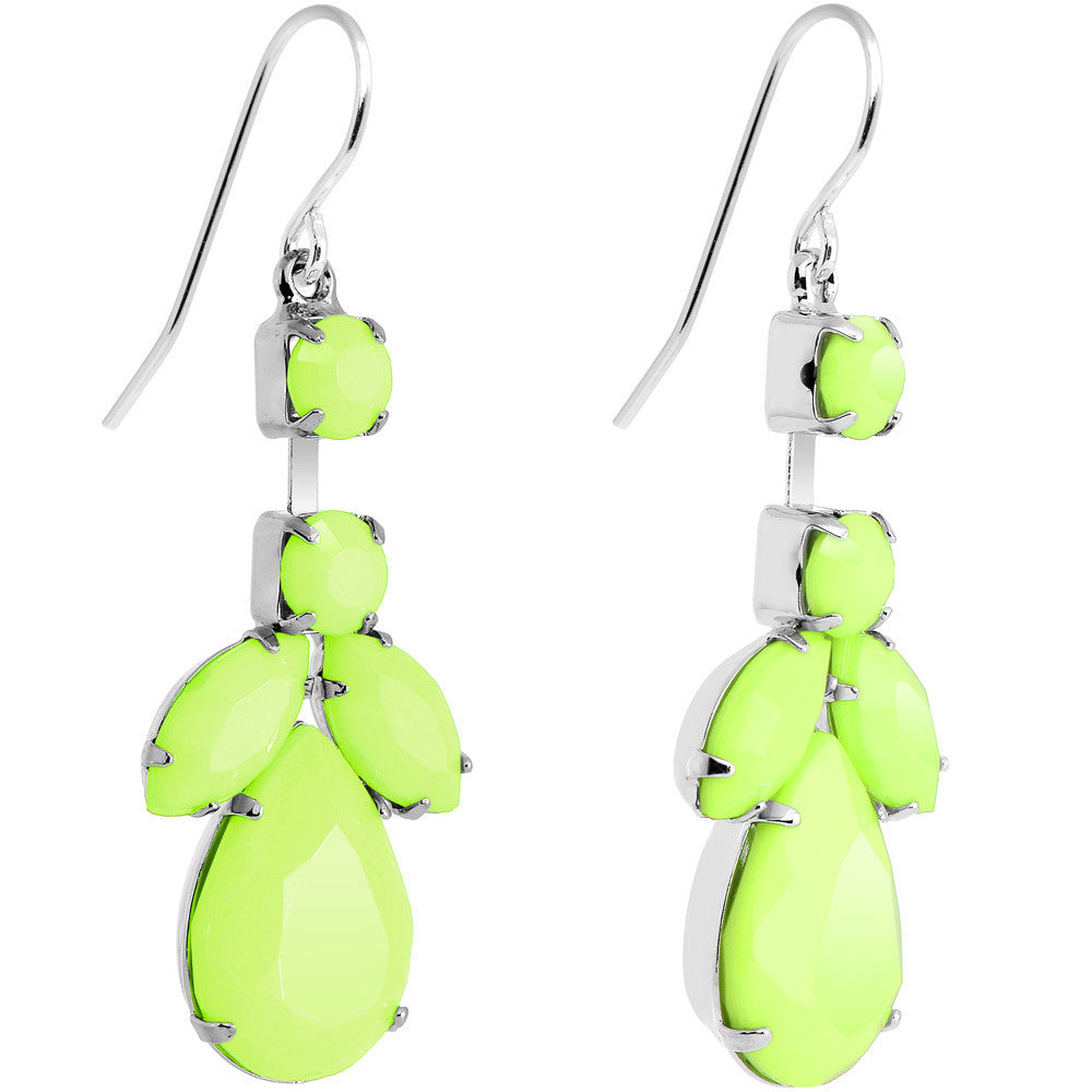 Faux Pale Green Stone Neon Leaf Vine Dangle Earrings