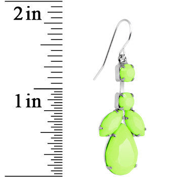 Faux Pale Green Stone Neon Leaf Vine Dangle Earrings