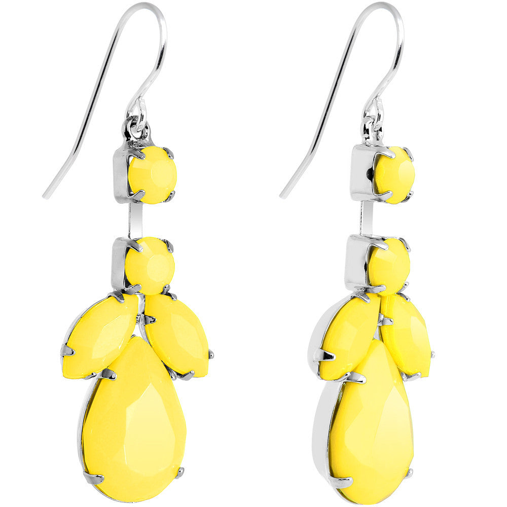 Faux Yellow Stone Neon Leaf Vine Dangle Earrings