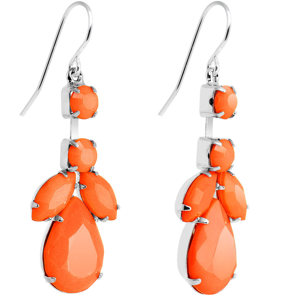 Faux Orange Stone Neon Leaf Vine Dangle Earrings