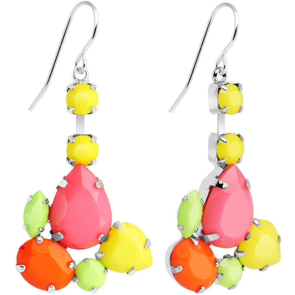 Faux Multi Stone Neon Jumble Dangle Earrings