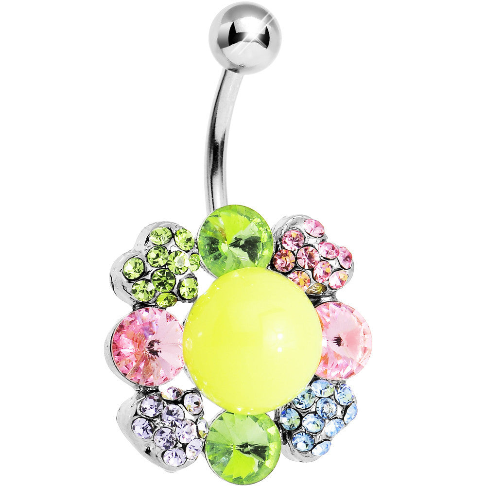 Multi Gem Neon Flower Belly Ring