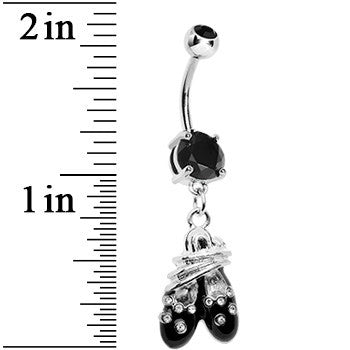 Black Gem Entangled Ballet Shoes Dangle Belly Ring