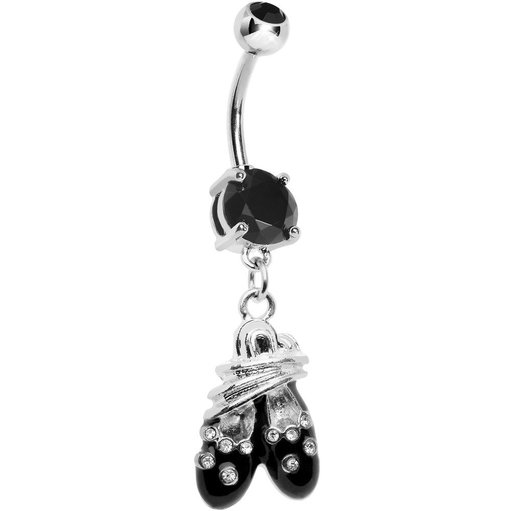 Black Gem Entangled Ballet Shoes Dangle Belly Ring