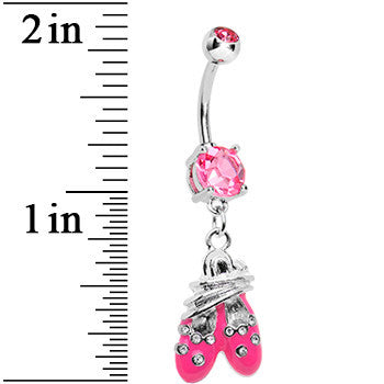 Pink Gem Entangled Ballet Shoes Dangle Belly Ring