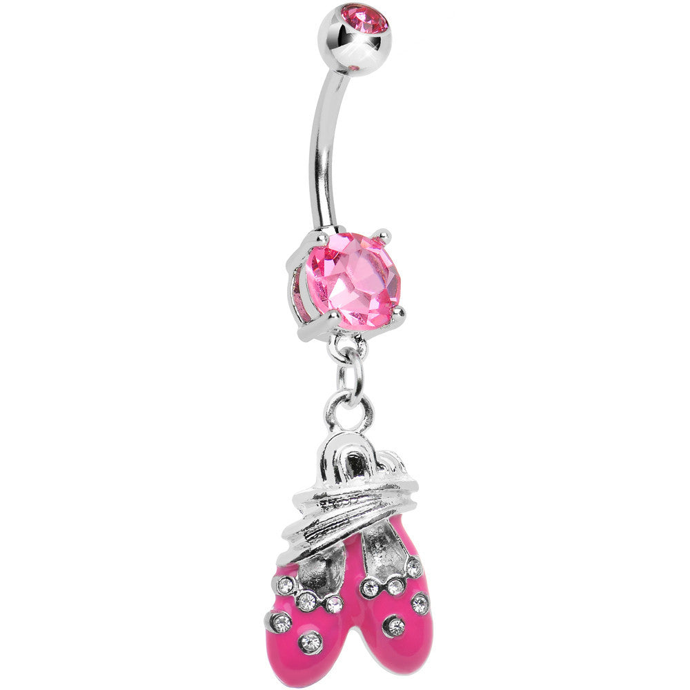 Pink Gem Entangled Ballet Shoes Dangle Belly Ring