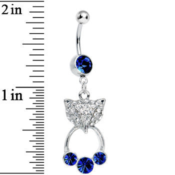 Sapphire Blue Gem Jeweled Foxy 3 Gem Dangle Belly Ring