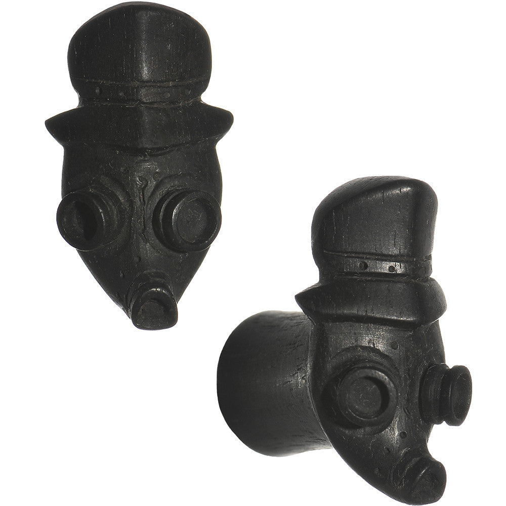 7/16 Organic Arang Wood Gas Mask Hand Carved Plug Set