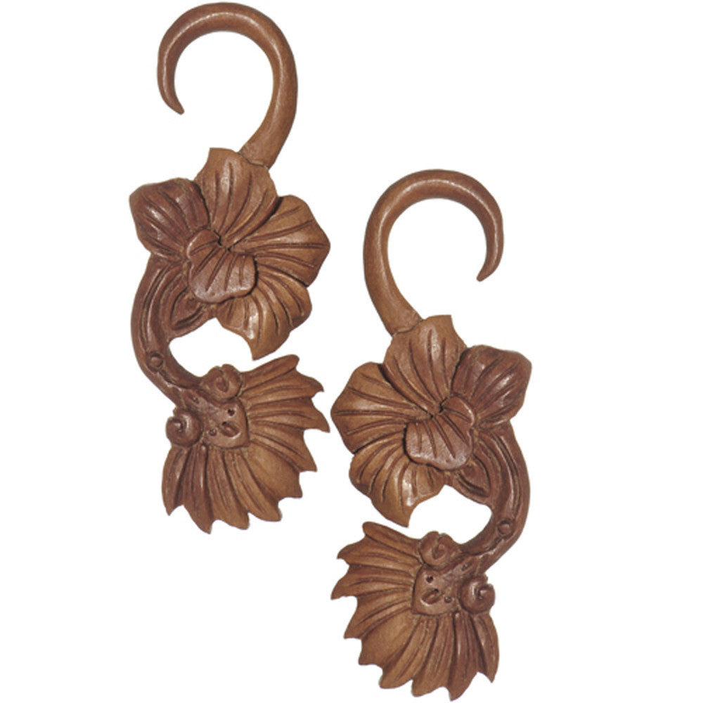 8 Gauge Organic Sabo Wood Art Nouveau Flower Hanger Plug Set