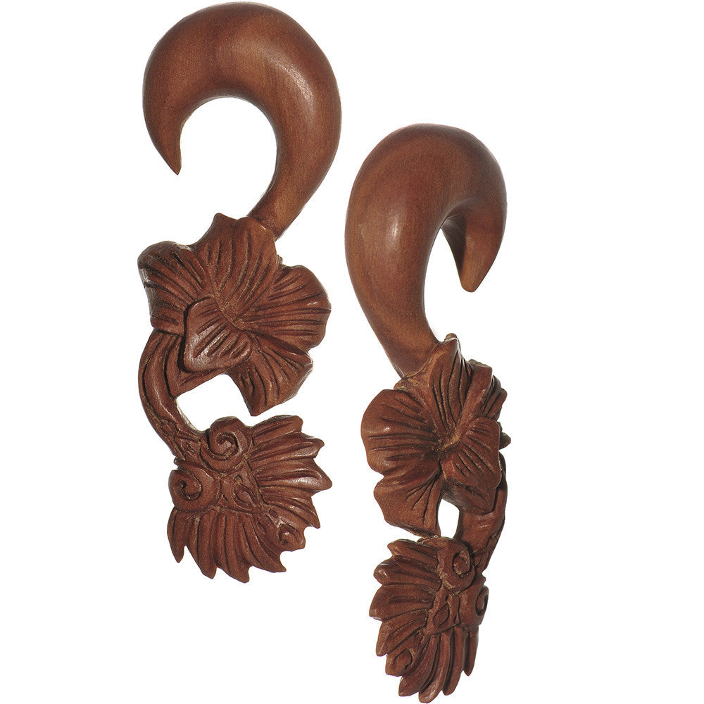 1/2 Organic Sabo Wood Art Nouveau Flower Hanger Plug Set