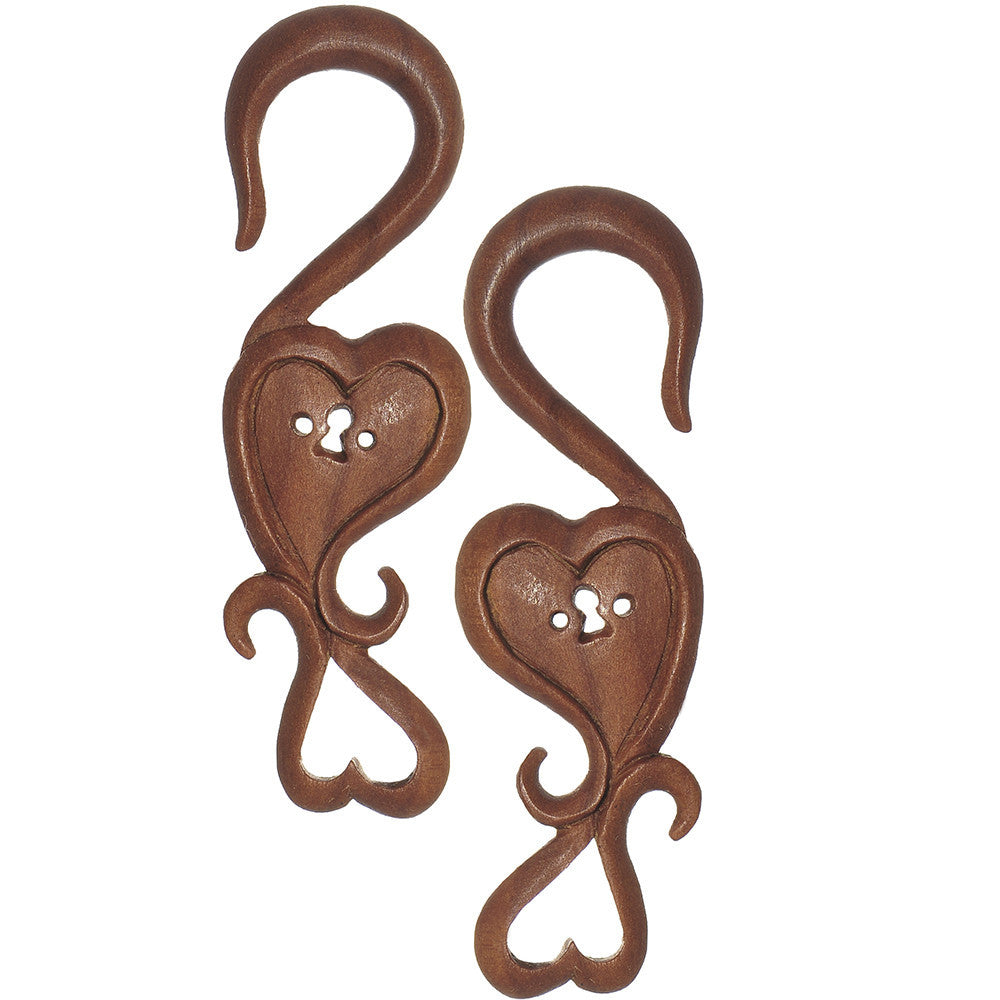 6 Gauge Organic Sabo Wood Key to My Heart Hanger Plug Set