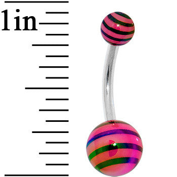 Pink and Black Acrylic Striped Belly Ring