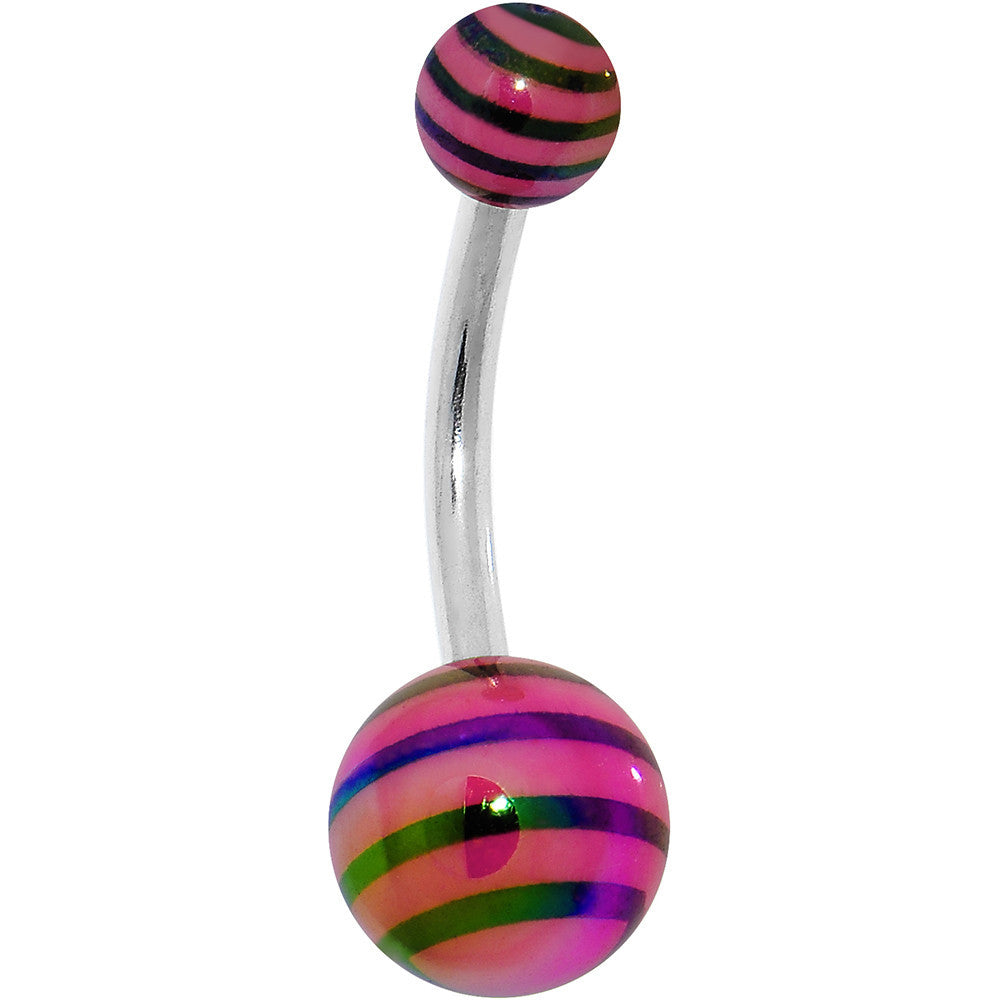 Pink and Black Acrylic Striped Belly Ring