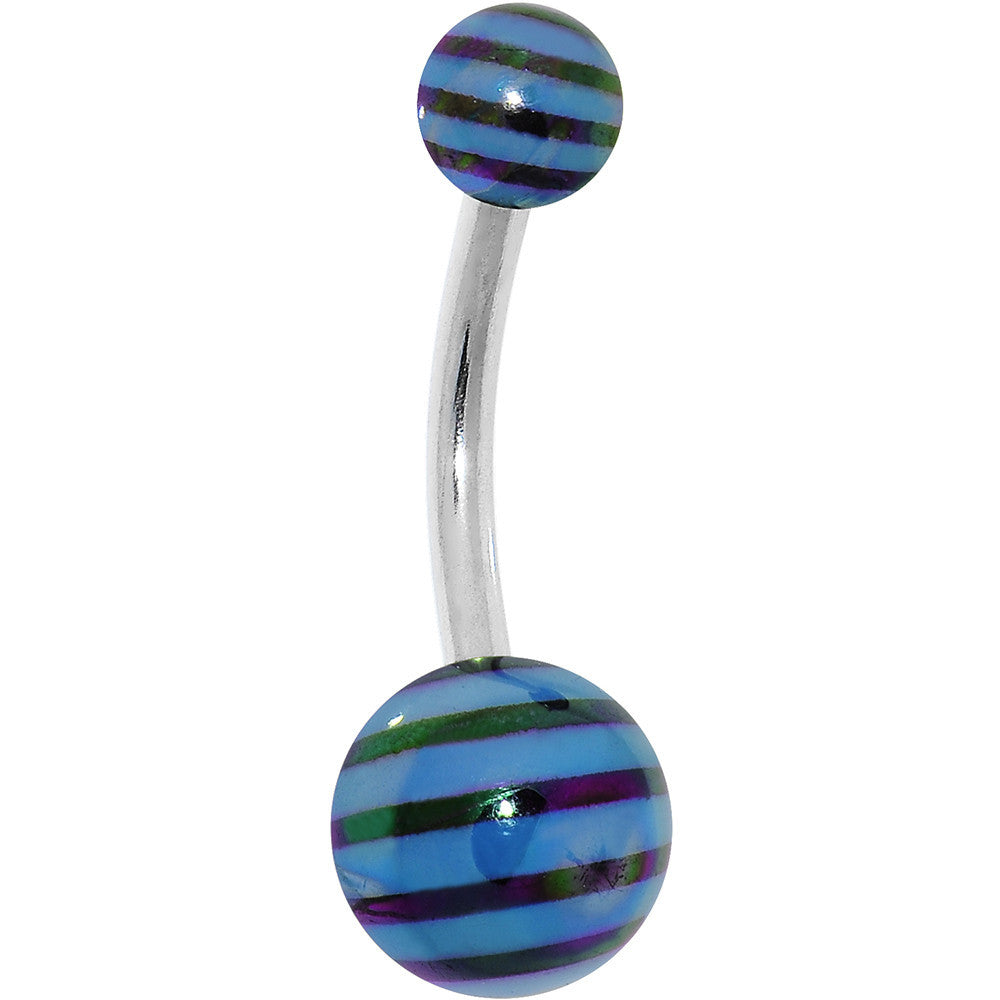 Blue and Black Acrylic Striped Belly Ring