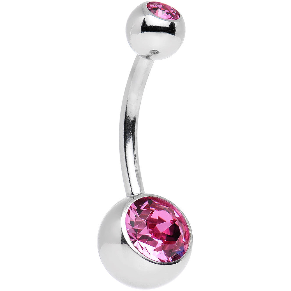 Pink Rose Double Gem Belly Ring Created with Crystals