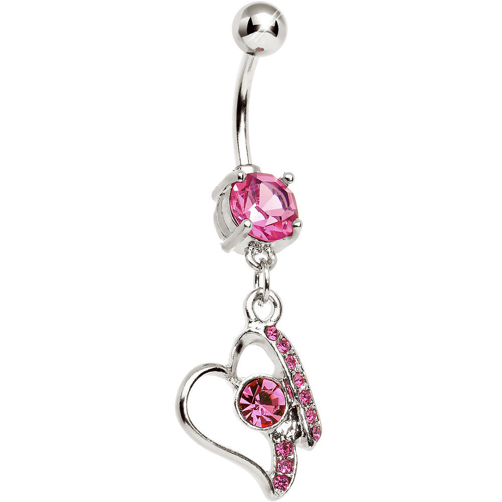 Pink Gem Crystalline Mending Heart Dangle Belly Ring