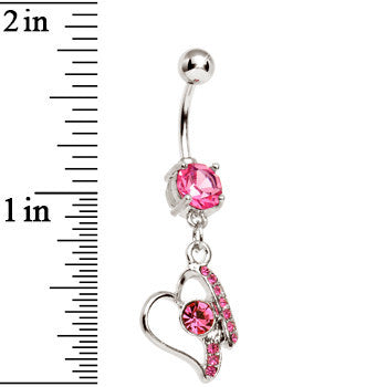 Pink Gem Crystalline Mending Heart Dangle Belly Ring