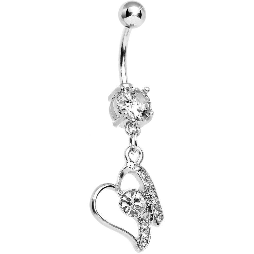 Clear Gem Crystalline Mending Heart Dangle Belly Ring