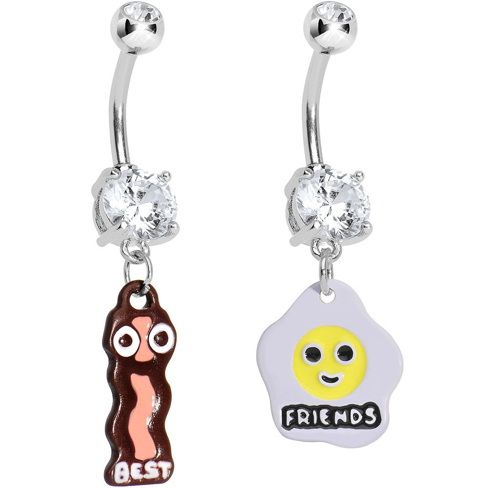 Clear Gem Bacon and Eggs Best Friends Dangle Belly Ring Set