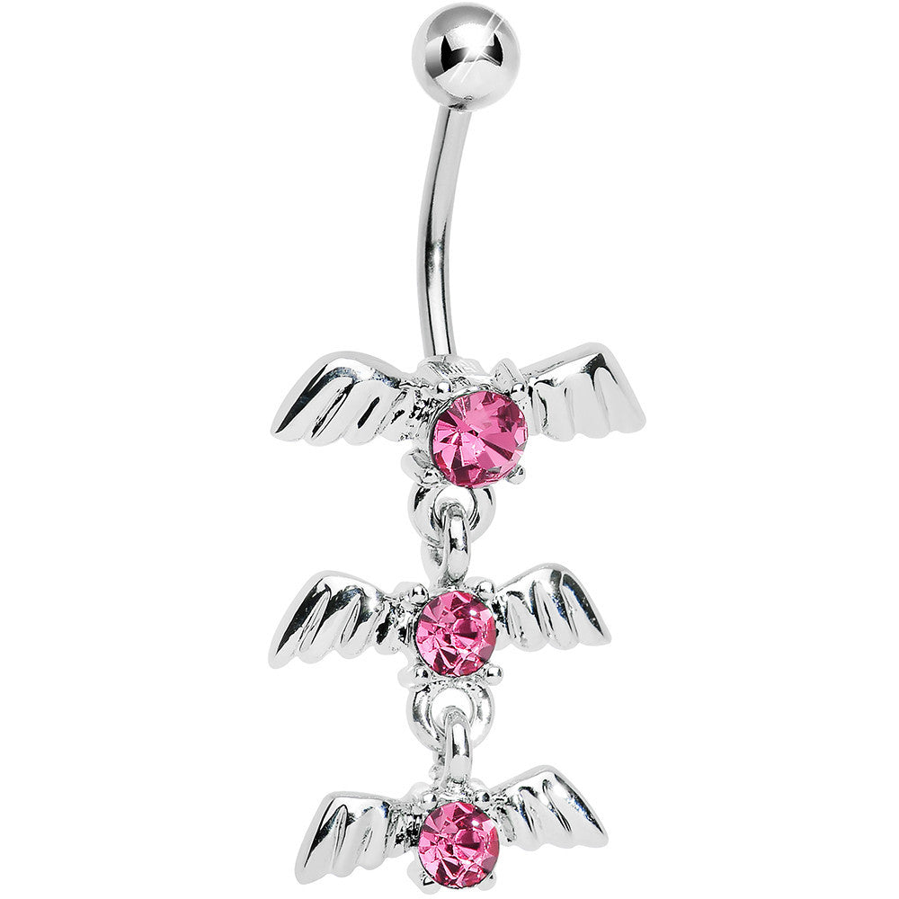 Rose Flower Gem Winged Totem Dangle Belly Ring