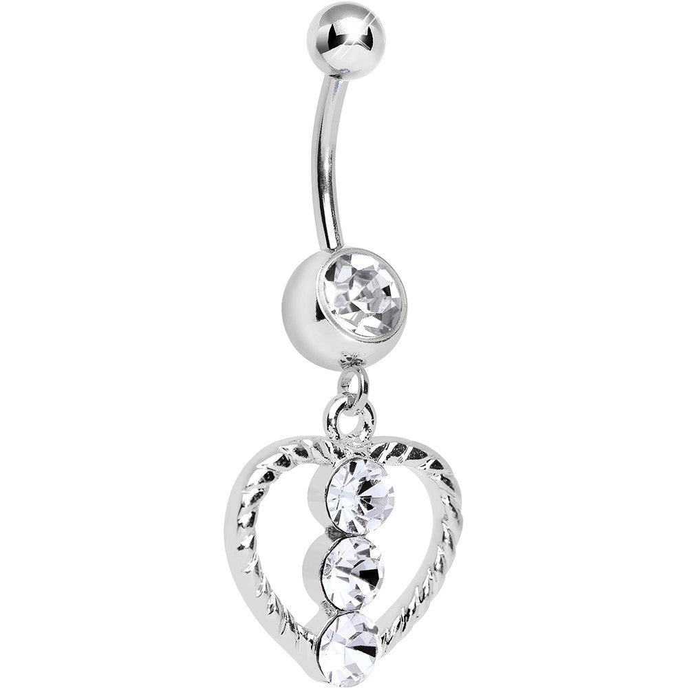 Crystalline Gem Roped Heart Dangle Belly Ring