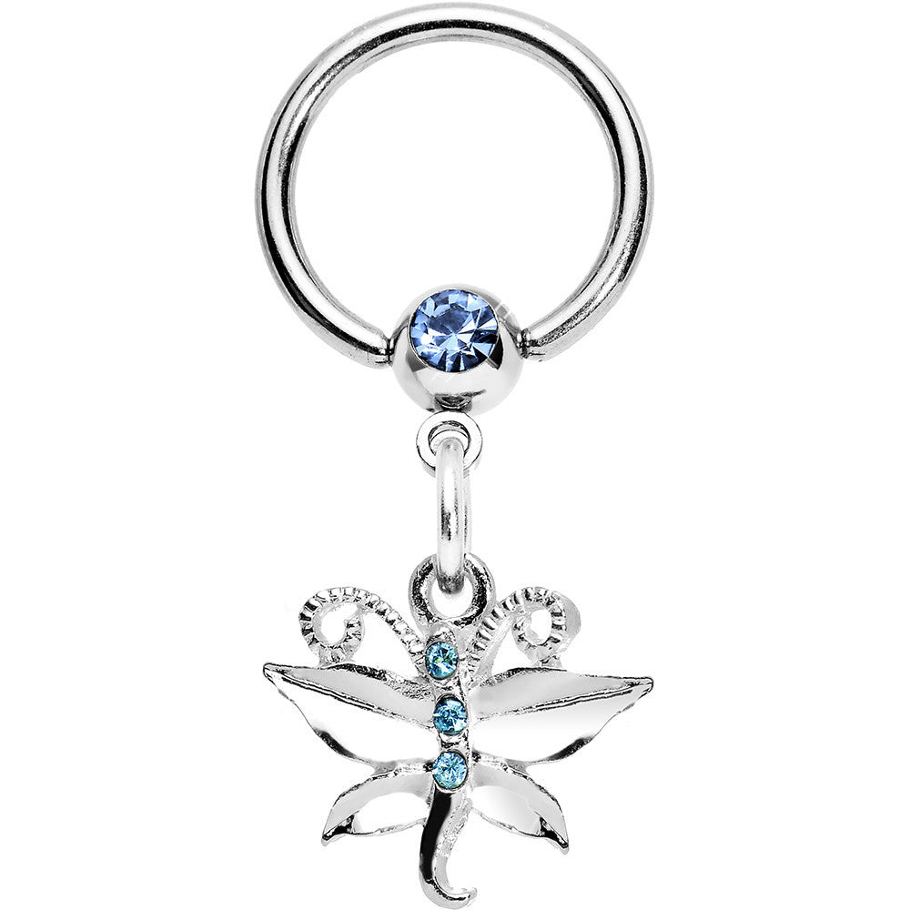 Aqua Gem Heavenly Butterfly Dangle Captive Ring