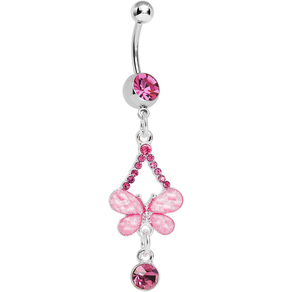 Pink Gem Heavenly Butterfly Double Drop Belly Ring